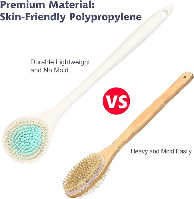 BEDELITE Back Bath Brush Long Handle for Shower of 2 - Soft Shower Brush for Men & Women,Back Brush Scrubber - 16.4" Long Skin Exfoliator for Body Bath Scrubber（Pink & Ivory）