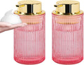 Foaming Soap Dispenser, 12 Oz Pink Glass Soap Dispenser, 2pcs Refillable Liquid Lotion Container Foam Pump Bottle Decorative Modern Slim Ribbed Bottle for Bathroom and Kitchen