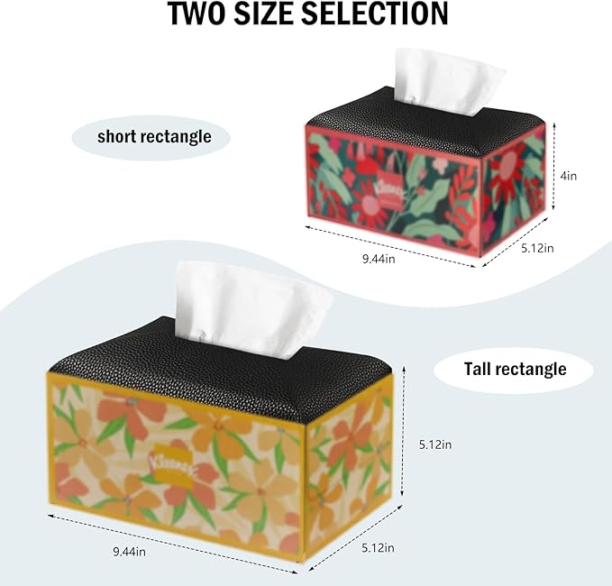 Tissue Box Cover PU Leather Tissue Holder Rectangle Facial Tissue Case Tissue Box Organizer Dispenser for Bathroom, Kitchen, Home, Office, Tabletop (Black, Tall)