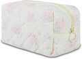 Quilted Makeup Bag Floral Cotton Make up Bag Puffy Coquette Makeup pouch Aesthetic Cute Travel Toiletry Bag for Women Girls