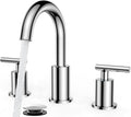 FORIOUS Chrome Bathroom Faucet 3 Hole, 8 Inch Widespread Bathroom Sink Faucet Polished Chrome 6 in with Metal Pop Up Drain and 24" Supply Line, 360 Degree Swivel Gooseneck for 3 Hole Vanity Sink RV