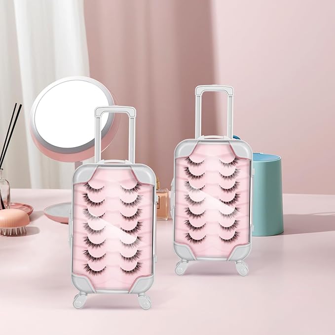 4pcs Mini Empty Suitcase False Eyelash Storage Box Clear Candy Luggage Makeup Containers Suitcase Packaging Case for Girls Birthday Party Wedding Jewelry False Eyelashes Storage