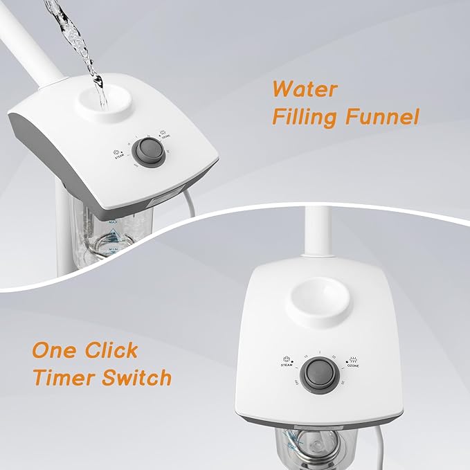 Professional Facial Steamer Machine, Beautician Steamer Facial Spa, Hot Ionic Mist Face Steamer for Home Beauty Salon, Personal Skin Care Deep Cleaning, White