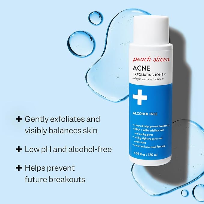 Peach Slices - Acne Exfoliating Toner (4.05 oz) - 2% Salicylic Acid Acne Treatment - Clear & Prevent Breakouts - Lactic & Glycolic Acid - Cucumber - Vegan, Cruelty Free, Korean Skin Care & Beauty