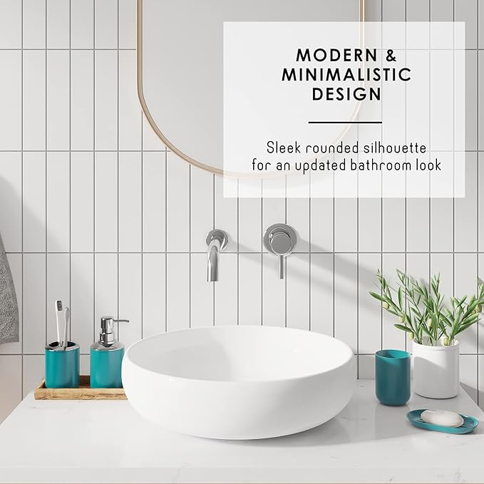 Clara Clark Bathroom Accessories Set - Bathroom Set with Adhesive Corner Shower Caddy Hanging, 25PC Bathroom Accessory Set, Teal Shower Curtain Set, Toilet Brush, Trash Can & Soap Dispenser