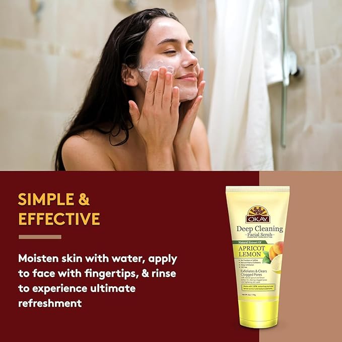 OKAY Oil Control Facial Scrub Exfoliator - Exfoliating Face Wash, Face Scrub for Women and Men, Moisturizing and Brightening, Leaves Skin Smooth and Clean, Paraben Free - Apricot Lemon, 6 oz (1 Pack)