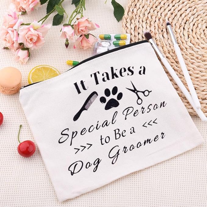 Sisadodo Dog Groomer Christmas Brithday Gifts for Women Men Dog Hairdresser Storage Bags for Dogs Groomers Canvas Cosmetic Makeup Bag Pouch Hair Stylist Travel Toiletry Bag with Zipper