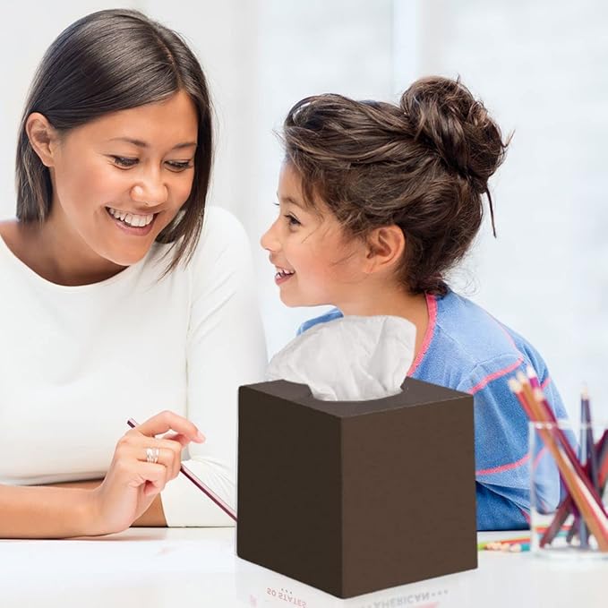 Bronze Tissue Box Cover Square - Plastic Facial Tissue Box Holder - Decorative Cube Tissue Holder Dispenser Fits Any Vanity Countertop, Bedroom Dresser, Office, Bathroom Decor