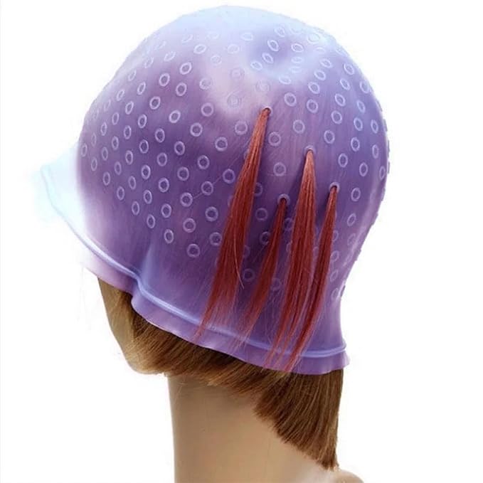1 Pc Purple Reusable Silicone Hair Coloring Highlighting Cap, Hair Dyeing Cap for Hair with Hook for Hair Coloring Salon Hairdressing Tool