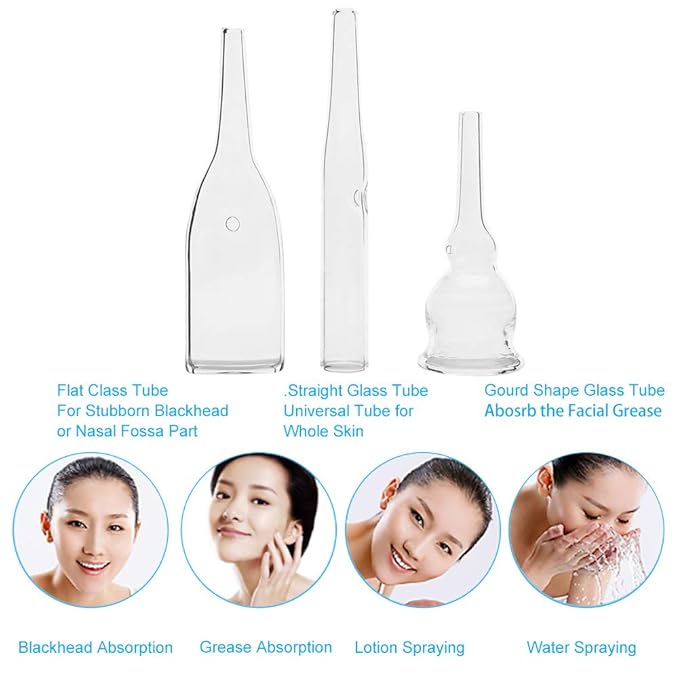 Vacuum Glass Tube, 3 Pcs Glass Pipes for Vacuum Face Cleanser Blackhead Removal Machine Accessories Deep Pore Cleaning Tools, Compatible with Most Suction Beauty Devices