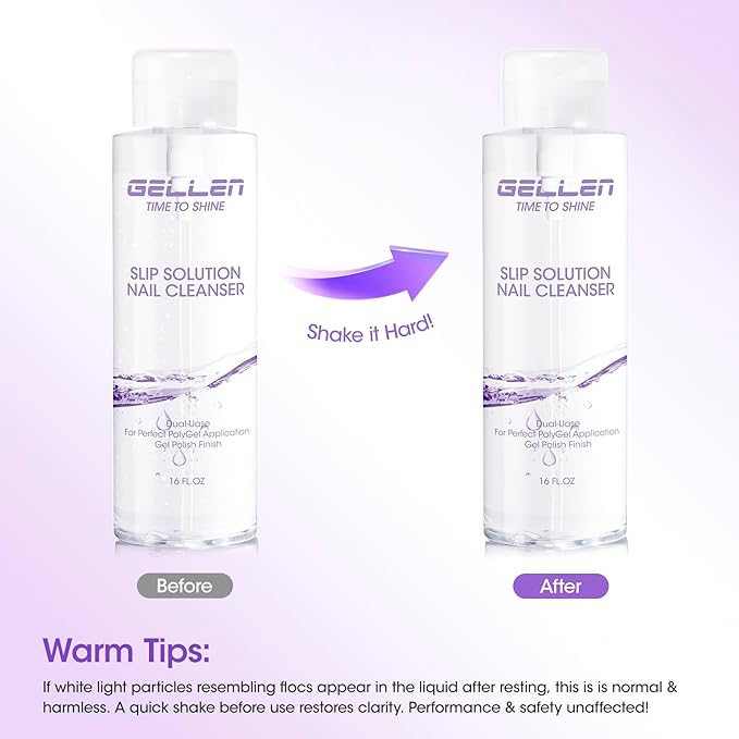 Gellen 473ml/16oz Slip Solution for Polygel Nails with Nail Brush, Pump Bottle Design Polygel Solution, Anti-stick Liquid for Poly Extension Gel & Nail Cleanser in a Bottle, Home Salon Cleaning Liquid
