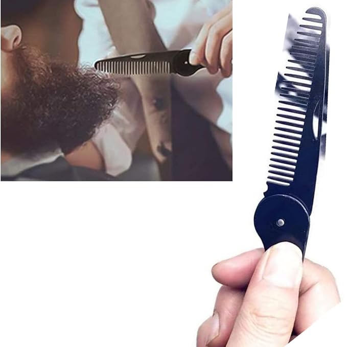 Stainless Steel Folding Beard and Mustache Comb for Men's Grooming - Anti-Static Hair Styling Pocket Beard Comb