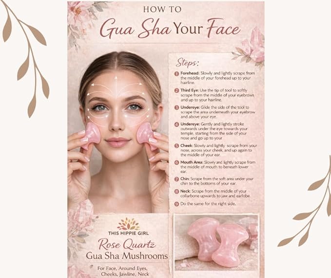 This Hippie Girl Gua Sha Mushroom Set, Jaw Sculpting Tools, A+ Rose Quartz Facial Toning and Yoga Sculpt Massage Tool, 2 Gua Sha Mushrooms for Skin and Facial Treatment, Facecare Tools