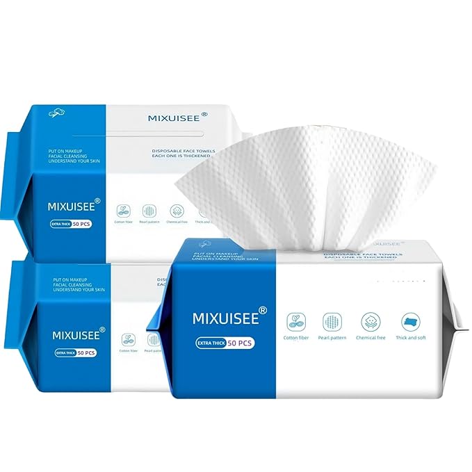 MIXUISEE◆thick and soft Face Towels.Disposable face towel.100% Cotton facial cloths.Super thick 150%. Suitable for makeup removal and cleansing.and applicable to sensitive skin(Extra thick 150 pieces)