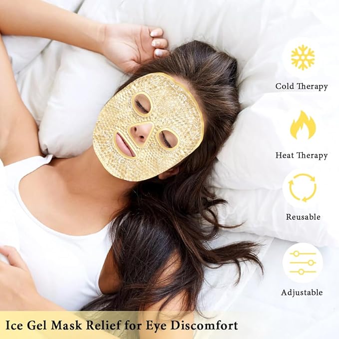 Face Ice Pack and 2 Packs Silicone Face Mask Cover, Full Facial Frozen Masks Hot Cold Face Compress Reusable Skin Care Gift for Women Puffiness Swelling Relief Beauty Spa Essentials