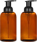 2 Pack Amber Glass Jar Soap Dispenser with Foaming Pump, 13 Ounce Amber Round Bottles Dispenser with Foaming Pump