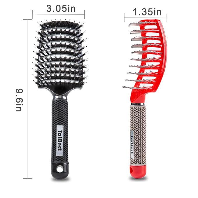 Boar Bristle Hair Brush Set - Dry/Wet Hair Brush Detangler for Fine, Thick, Curly Hair - Curved and Vented Hair Brush for Women, Men or Kids