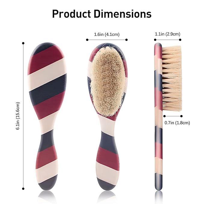 Ergonomic Soft Beard Brush for Men, Striped Handle Comfortable Grip, Ideal for Barber Shop Use
