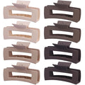8 Pcs Large Hair Claw Clips 4.1 Inch Non-slip Big Square Matte Hair Claws for Women, Strong Hold Banana Clip for Thick Thin Hair(White/Brown)