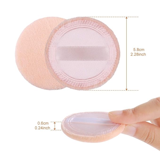 5x Powder Puff, Applicator Cotton Round Makeup Powder Sponge, Air Cushion Puff with Ribbon, Face Powder Puffs for Loose and Foundation,3.15 inch (Orange)
