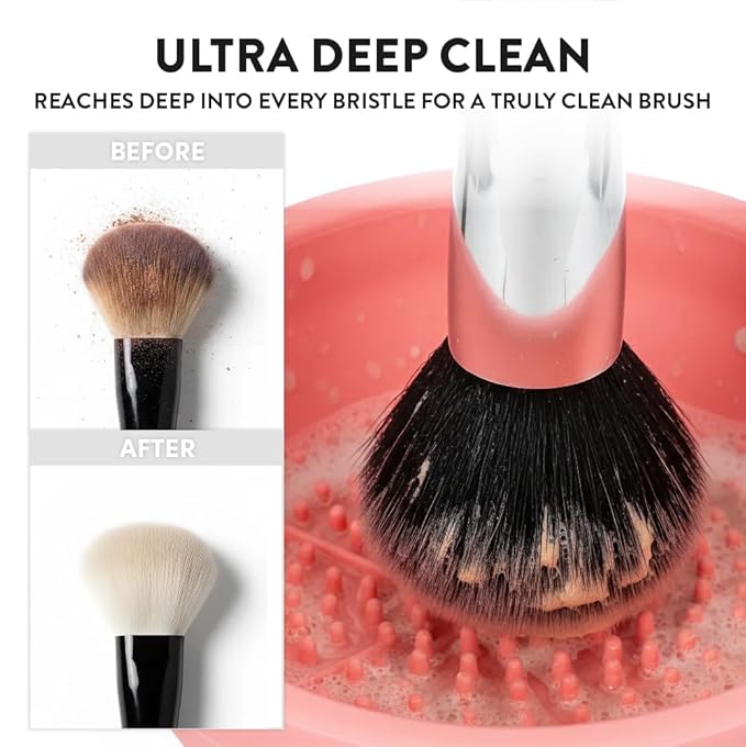 ÉCLAT Electric Makeup Brush Cleaner Machine, Remove Residue on Brush, Sponge, Powder Puffs, Cosmetic Tool Cleaner, No Batteries Needed, Portable Spinning Washer Saves Cleanser Solution (Black/Purple)