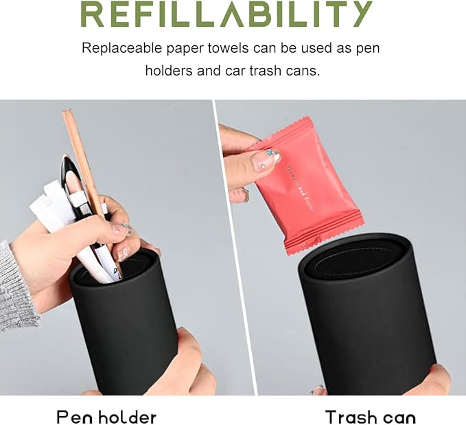 4 PCS Car Tissue Holder, Quick Convenient Refill Cylinder Facial Tissue Holder, Travel Tissues Box Round Container Suitable for Car Cup Holder, Universal Car Accessories (Wood)