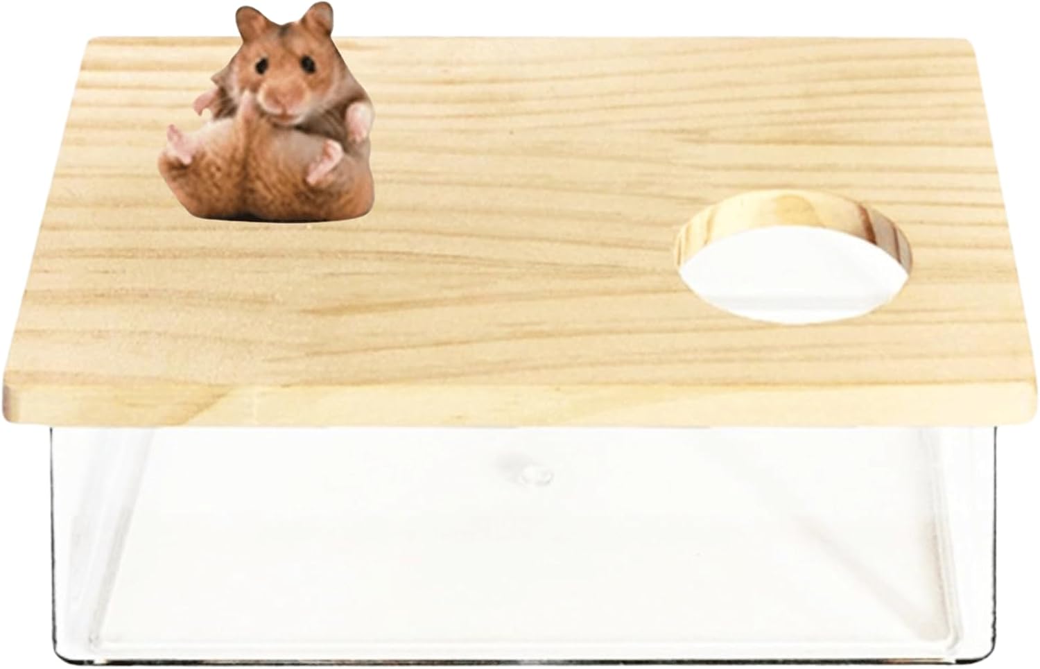 Hamster Sand Bath Box Container, Small Pet Sandbox Lid Design Take Bath Wooden Sandbox Dust Bath, Transparent Bathroom & Digging Box Acrylic Syrian Hamster Litter Box Small Animal Accessories (A)