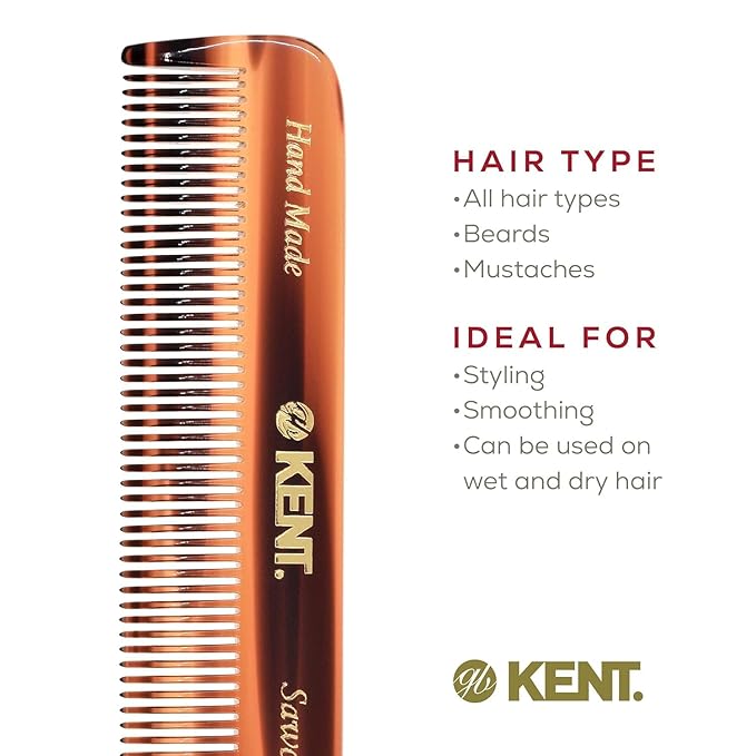 Kent Beard & Mustache Set - BRD5 Horse Hair + Nylon Bristle Brush, 81T + FOT Handmade Sawcut Combs, Pistol-Grip Wood Handle, Dry/Wet Use, Distributes Oils & Balms - Full Grooming Kit for Men