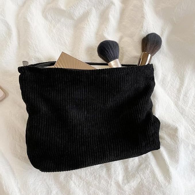 SxoSyo Cosmetic Bags for Women Makeup Bag Large Capacity Purse Travel Toiletries Zipper Storage Pouch Make up Brushes Organizer for Gifts (Corduroy, Black)