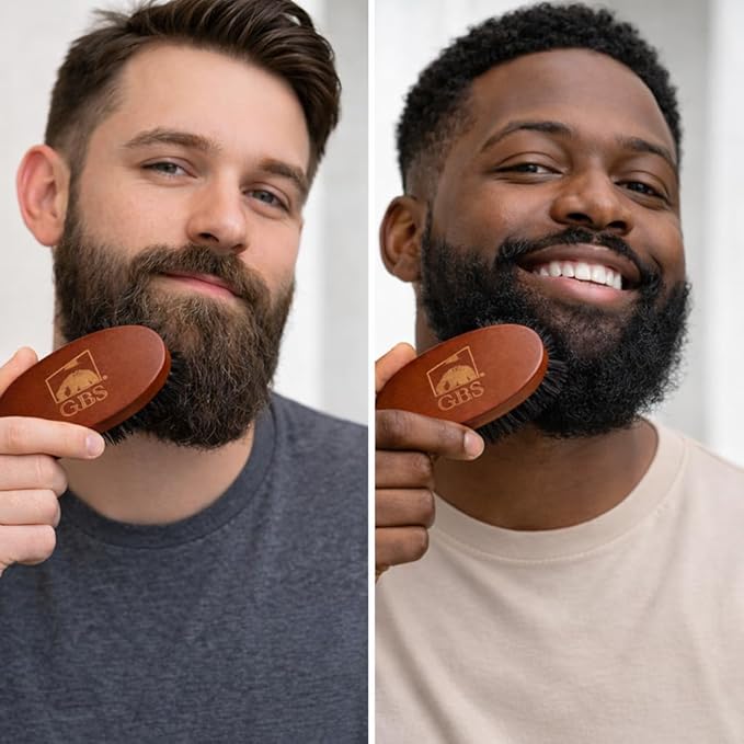 GENTS Boar Bristle Beard Brush for Men - Natural Wood Handle Grooming Kit - Travel Size Beard Care & Styling Tool for All Beard Types - 100% Natural Bristles