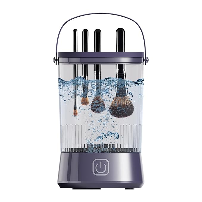 Makeup Brush Cleaner Machine - Automatic Cosmetic Brush Cleaning Tool for Sponges and Makeup Eggs, Efficient Easy Use Cleaner for Daily Makeups Hygiene, Portable Home Vanity Accessory