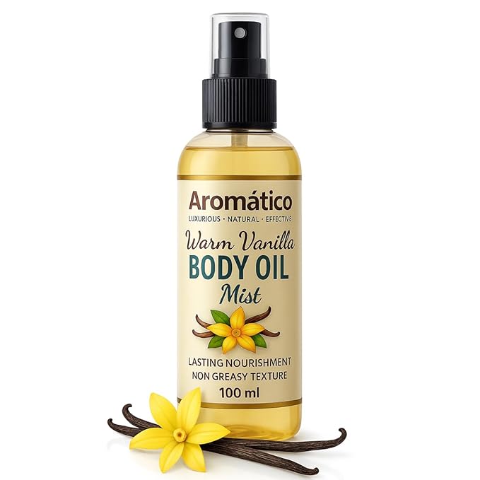 Warm Vanilla Mini Body Oil Mist for Women | Lightweight, Non-Sticky, Spray-on formula for Daily use After Shower | Moisturized, Soft, Glowing Skin | Cozy, Creamy Vanilla Scent - 4 Fl Oz