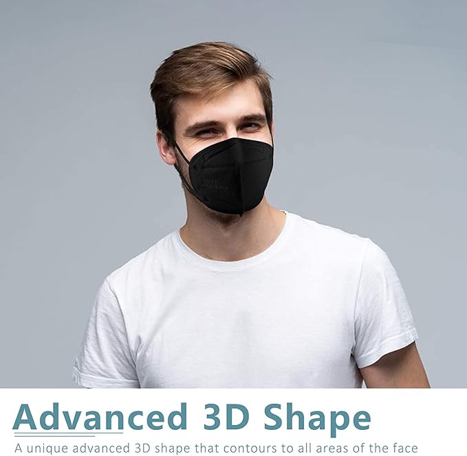 ChiSip KN95 Face Mask 40 Pcs, 5-Ply Cup Dust Safety Masks, Breathable Protection Masks Against PM2.5 for Men & Women, Black