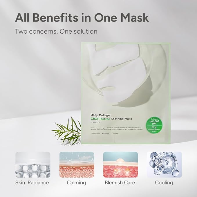 SUNGBOON EDITOR Deep Collagen CICA Teatree Overnight mask, Real Collagen 2,160,000ppb & Teatree Extract | Glass Skin, Calming for Blemish Care, Face Masks, Real TikTok Viral, Korean Skin Care, 37gx1ea