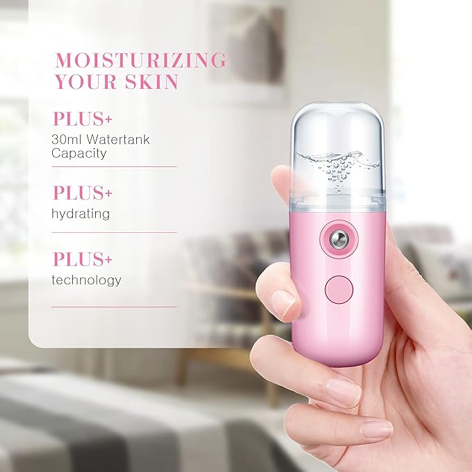 Honoson 2 Pack Nano Facial Mister Spray Bottle Handheld Humidifier Portable Face Mister for Eyelash Extensions USB Rechargeable 1 oz Mini Skin Care Machine for Daily Makeup(Black and Pink)
