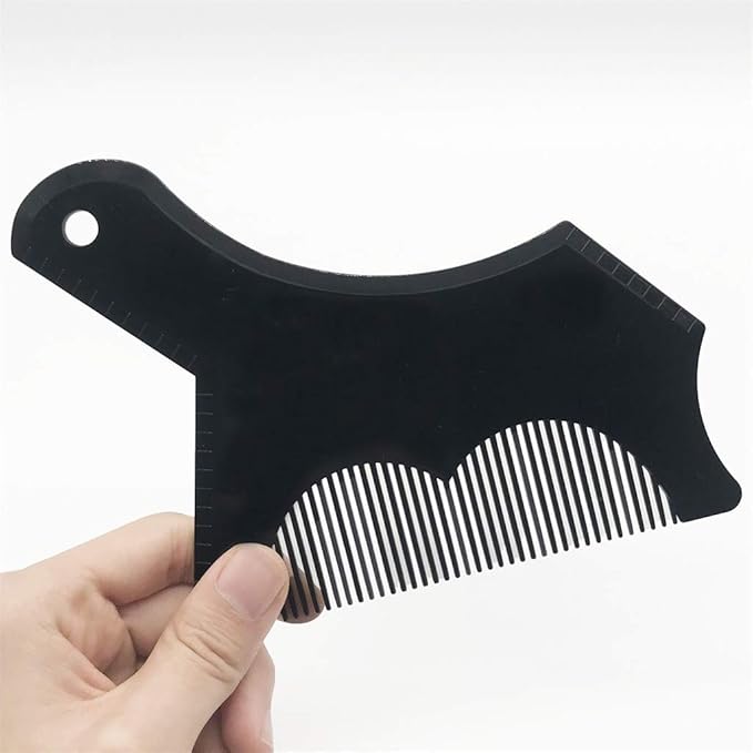 Beard Shaping Tool with Inbuilt Comb and Transparent Template Works with Electric Trimmers for Perfect Lineup Edging Jaw Cheek Neck Line Symmetric Curve Step Cut Styling Guide (Black)