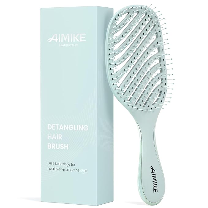 AIMIKE Detangling Hair Brush, Wet Dry Vented Detangler Brush with Soft Bristles, Gentle Detangler for Fine & Thin Hair, Easy-clean Vent Hairbrush for Women and Kids