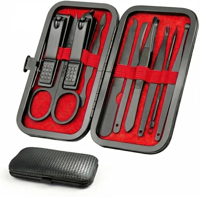 OKOM Professional Nail Clippers Set - 10 PCS Stainless Steel Nail Kit with Travel Case, Tweezers Manicure Set Gift for Men Women