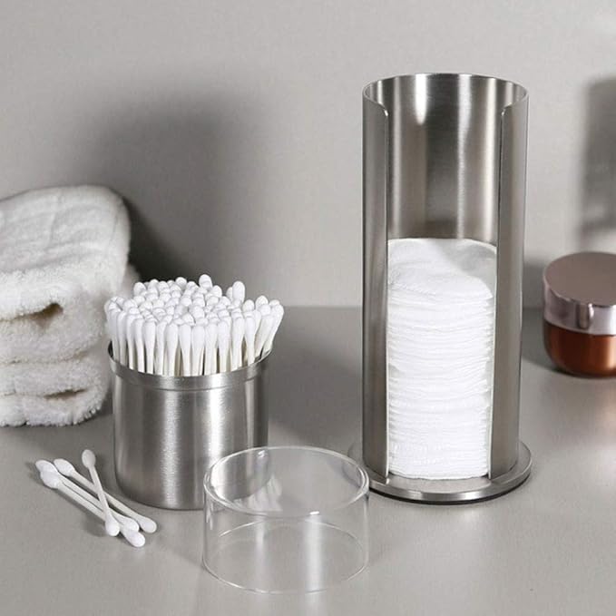 Cotton Pad Holder - Stainless Steel Qtip Makeup Removers Dispenser with Lids, 2.9x7.3 inch