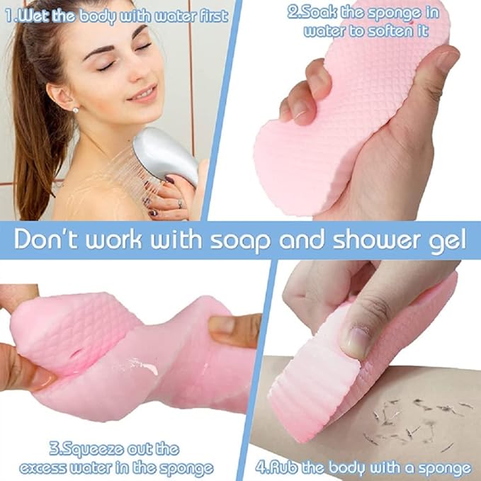 2 Pcs Magic Exfoliating Bath Sponge,3D Super Soft Body Exfoliating Bath Sponge for Adults Children and Pregnant Women Skin Friendly and Reusable. (Blue+Gray)