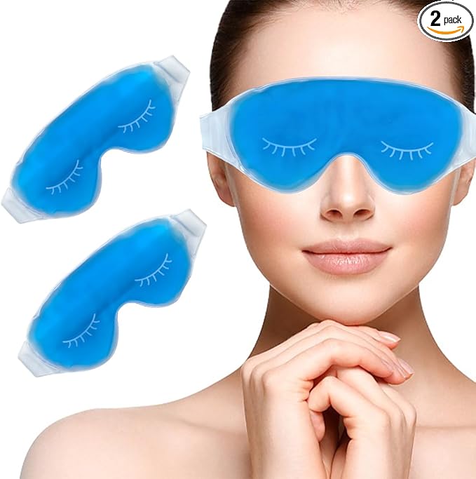 Cooling Eye Mask, Reusable Cold Eye Mask for Hot Cold Treatment for Eye Strain, Eye Swelling, Eye Redness, Puffy Eyes, Dark Circles, Smooth Fine Lines and Eye Recover Surgery. 2 Packs (Blue)