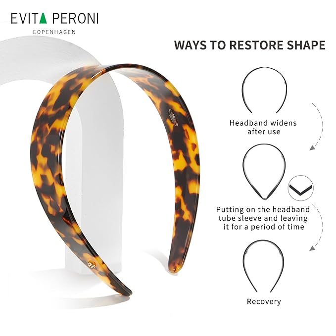 EVITA PERONI Wide Headbands for Women with Teeth Acetate Resin Hair Bands for Women's Hair No Headache Headband No Slip Hairbands-Amber