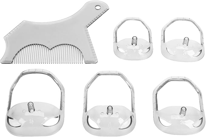 ANGGREK Beard Shaping Styling Tool with Comb, 5 Size - Trimming, ABS Material, Easy to Use for All Types (Transparent)