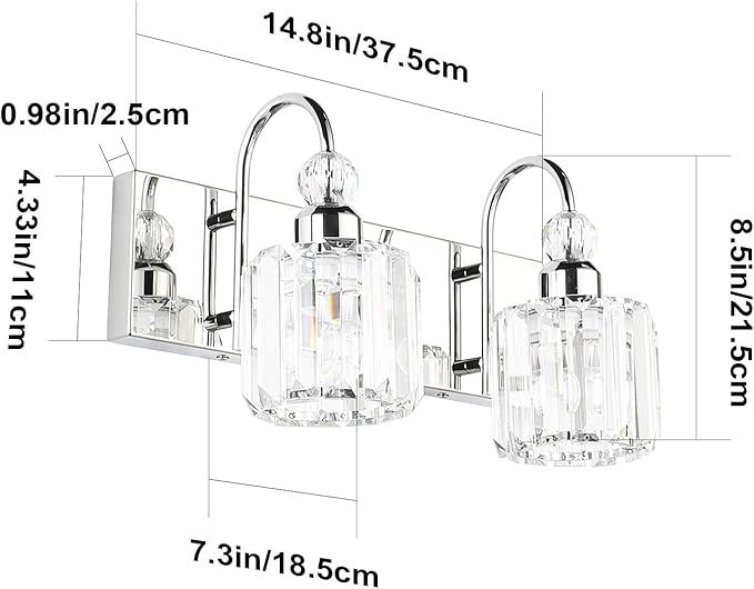 Ralbay Modern Bathroom Vanity Light - 2-Light Crystal Wall Fixture for Bathroom