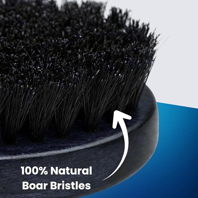 Beard Brush for Men, Natural Boar Bristles, Black Oval Wave Brush, Warp Resistant Wood Handle, for Fuller Thicker Hair, Beard & Mustache Growth, Exfoliation (Black)