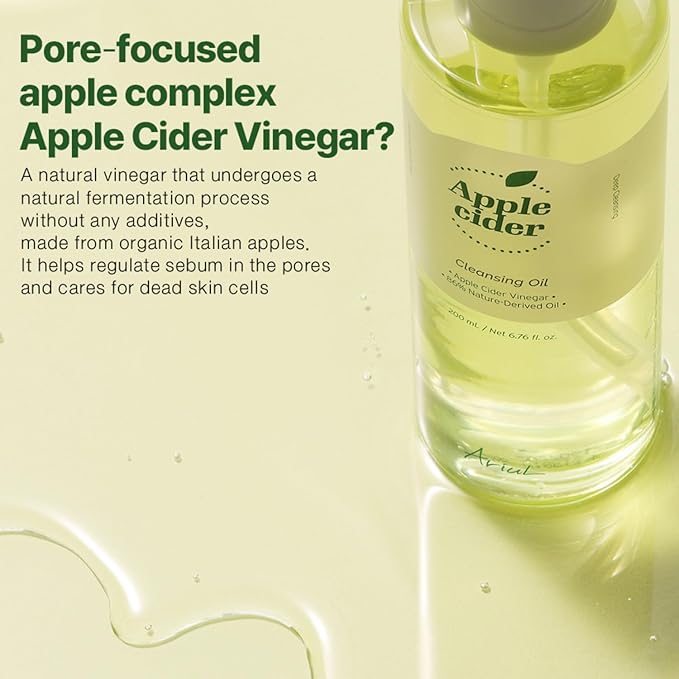Ariul Apple Cider Cleansing Oil – Gentle Makeup Remover with Apple Cider Vinegar, Deep Pore Cleansing Facial Oil with Hydrating Botanical Oils, Korean Facial Cleanser (200 ml / 6.76 fl oz)