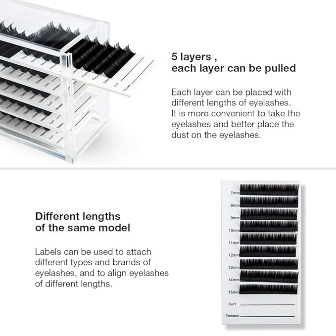 Acrylic 5 Layers clear Eyelash Storage Box, Makeup Display Container, Eyelashes Holder Case Grafting, Eyelash Transparent Box Extension Tool