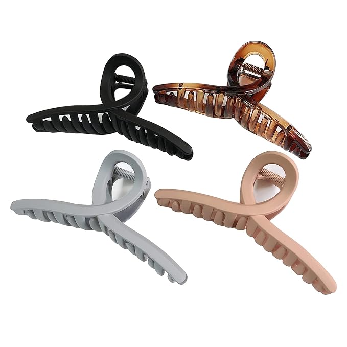 Hair Claw Clips Large 4.3 Inch No Slip Big Matte Jaw Butterfly Clip Clamp 4 Colors for Thin Fine Thick Hair Women, 4 Pack