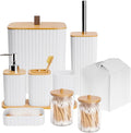 Bathroom Accessory Set - 10 Piece White Bathroom Sets Complete with Trash Can, Toothbrush Holder & Cup, Soap Dispenser, Soap Dish, Toilet Brush & Holder, Vanity Tray, Qtip Holder, Tissue Box Cover