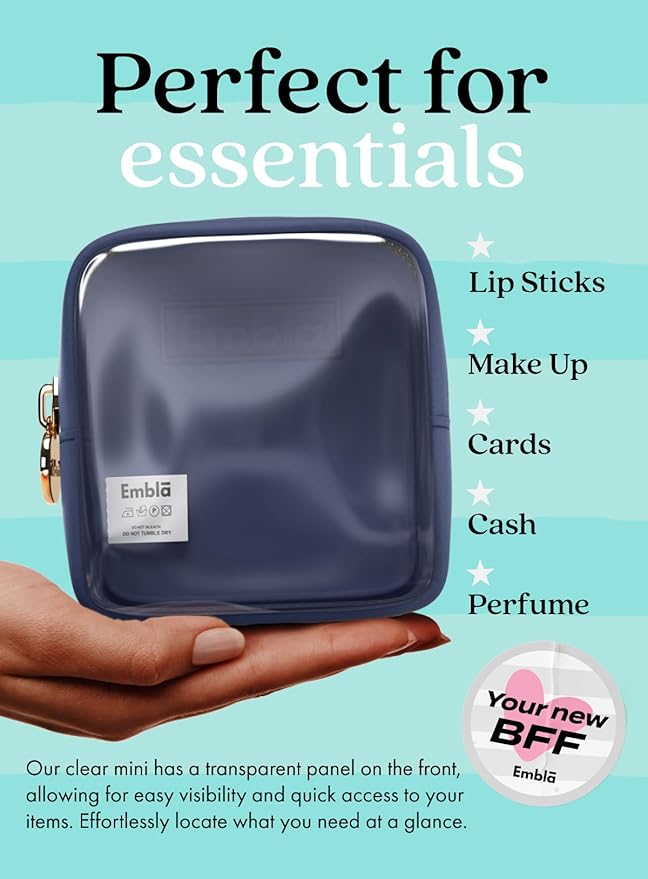 Embla Clear Small Makeup Bag for Purse Cute Mini Make Up Nylon Organizers Tiny Cosmetic Bags for Women Girls Little Toiletry Travel Pouches Zipper Skincare Pouch Organizer Navy Blue